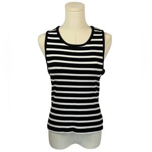Tahari Black & White Striped Fitted Cropped Length Tank Top (Size L)